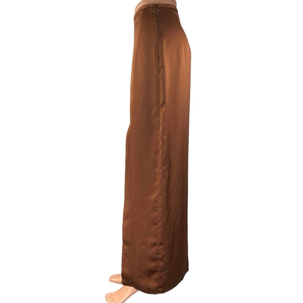 Club Monaco Trycia Brown Silk Satin Slit Zip Midi Straight Pencil Slip Skirt 8 - Picture 2 of 5